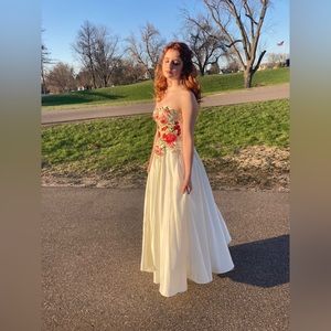 White Prom Dress with Embroidered Bodice
